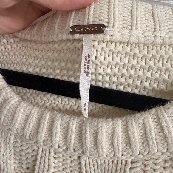 Free People Dream Cable Knit Sweater | Oversized Cream Cozy Boho - Picture 7 of 13